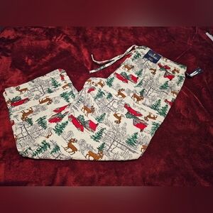 Stafford men's flannel pajama pants with a festive white and multi-color winter/